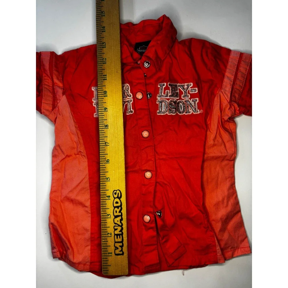 Harley Davidson Button Shirt Toddler Girls Size 24‎ months Orange Snap